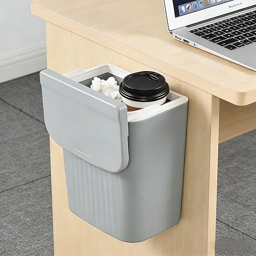 3.2 Gallon/12 L Plastic Wall Mounted Trash Can with Lid, Hanging Garbage Can for Cupboard, Bathroom(Gray)
