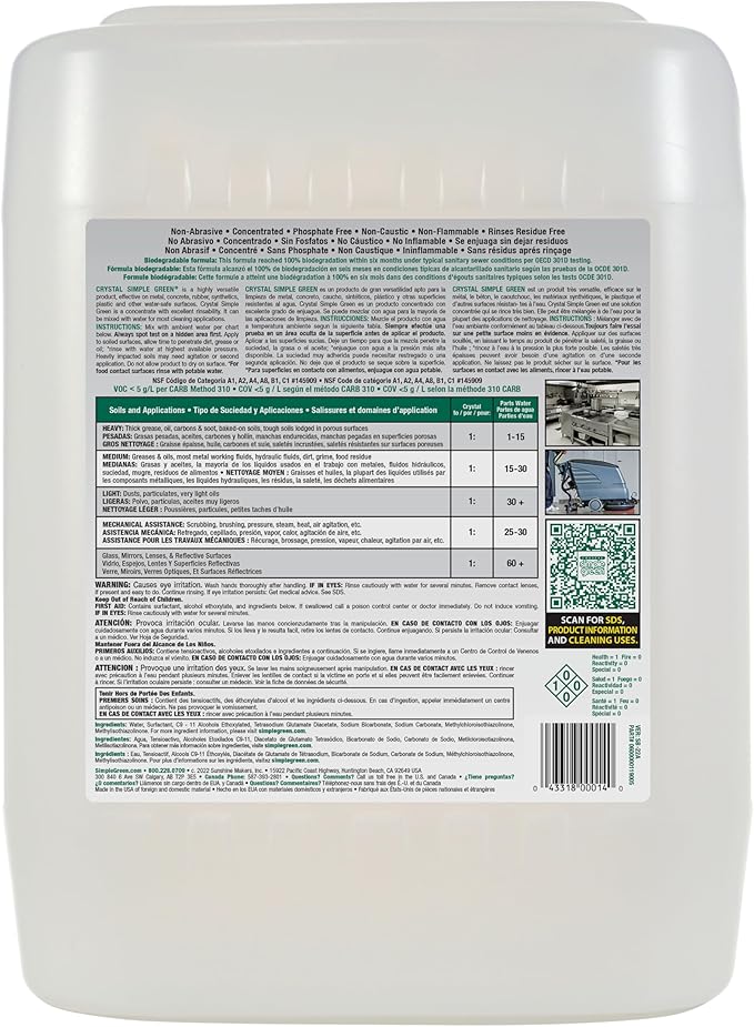 Simple Green 19005 Crystal Industrial Cleaner/Degreaser, 5gal, Pail