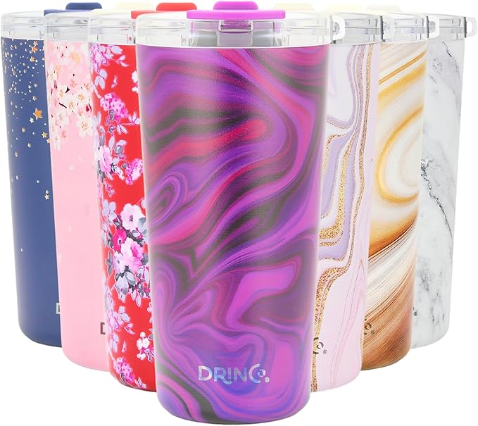 Drinco - 20 oz Stainless Steel Tumbler | Double Walled Vacuum Insulated Mug With Lid, 2 Straws, For Hot & Cold Drinks (20oz Purple Swirl)