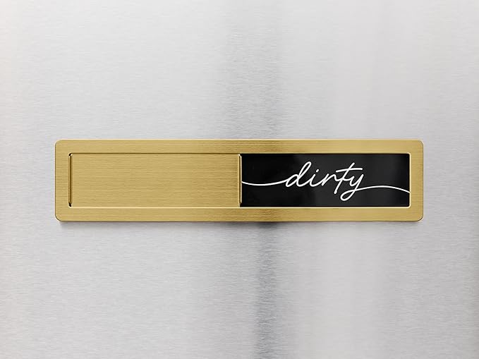 Stainless Steel Clean Dirty Magnet for Dishwasher, Gold Script Dishwasher Magnet Clean Dirty Sign, Premium Clean/Dirty Dish Washer Magnets with Protective Backing, Rustic Kitchen Dish Sign