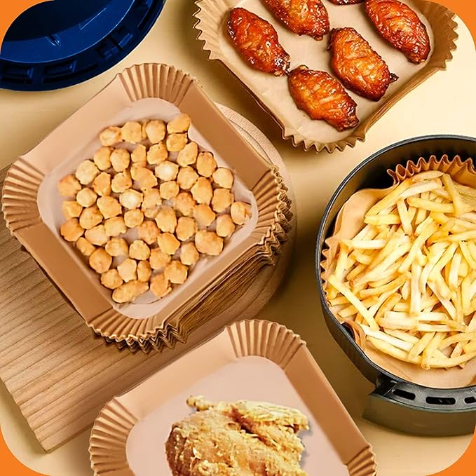 UrbanAir 8-Inch Square 125pcs Air Fryer Paper Liners for Easy Cleanup - Non-Stick, Heat-Resistant, and Perfect Fit for Hassle-Free Cooking | Bleach-Free Parchment| (8 In/20cm)