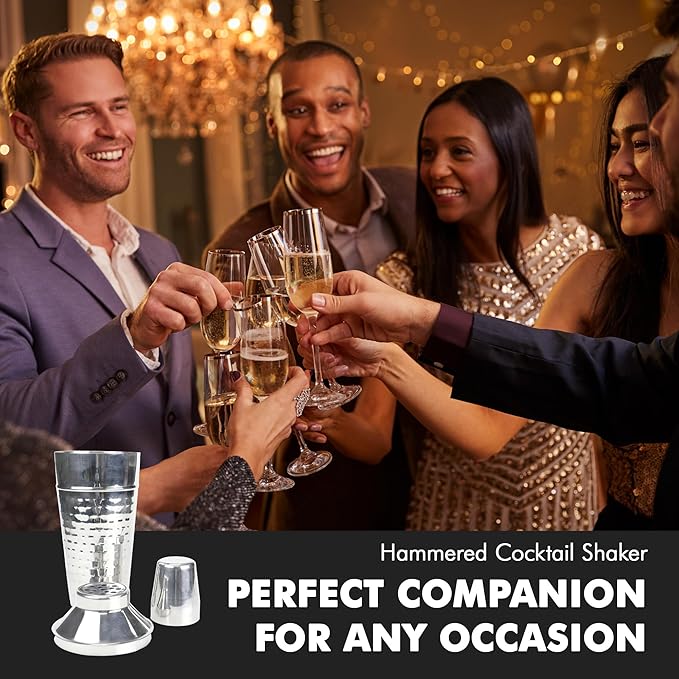 Chef Craft Hammered Cocktail Shaker, 28 Ounce Fluid Volume Capacity, Stainless Steel