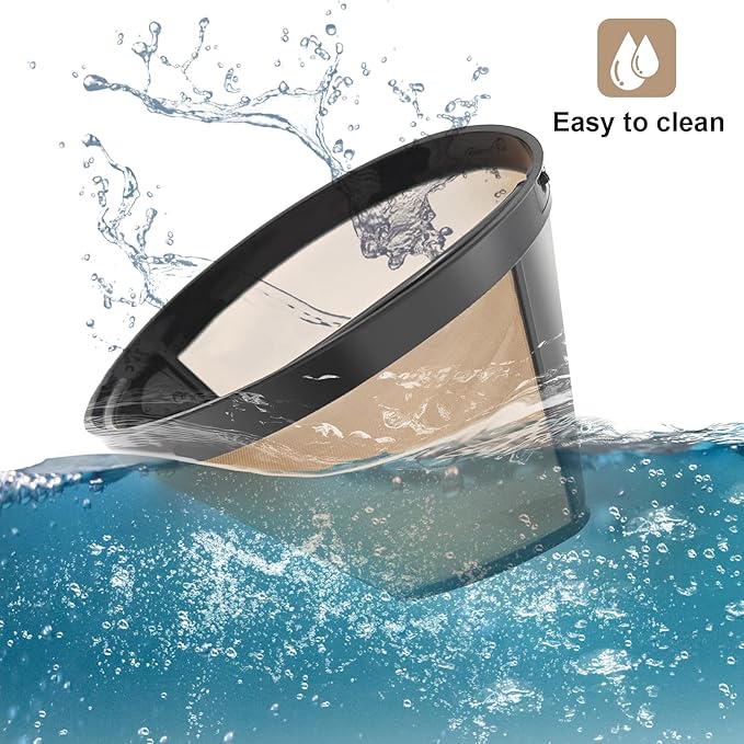 Gold Coffee Filter Reusable #4 Cone Coffee Filters Basket Replacement fits Cuisinart/Ninja Coffee Makers and Brewers (2)