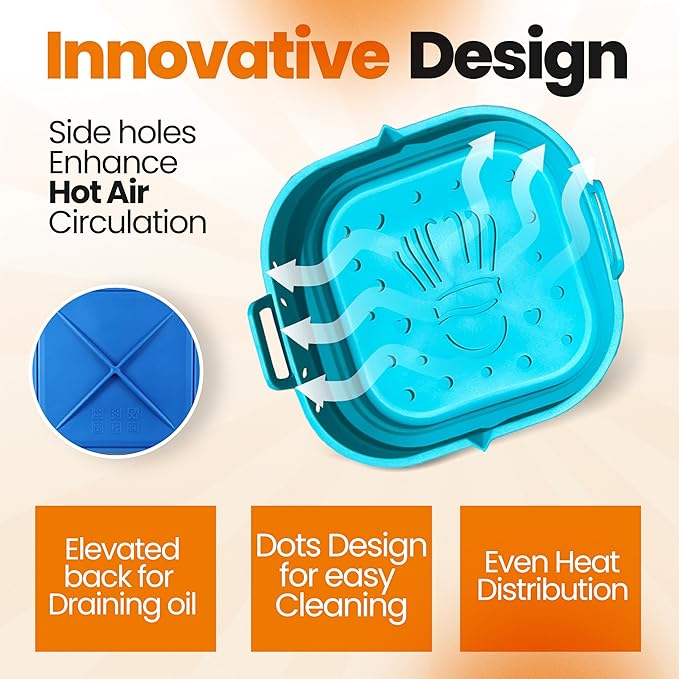 Platinum Silicone Air Fryer Liners Reusable Square-Extra Strong-Easy to Clean Air Fryer basket for Oven Microwave Accessories - BPA Free - Food Safe Pot for 5.8QT to 8 QT - 9 Inch