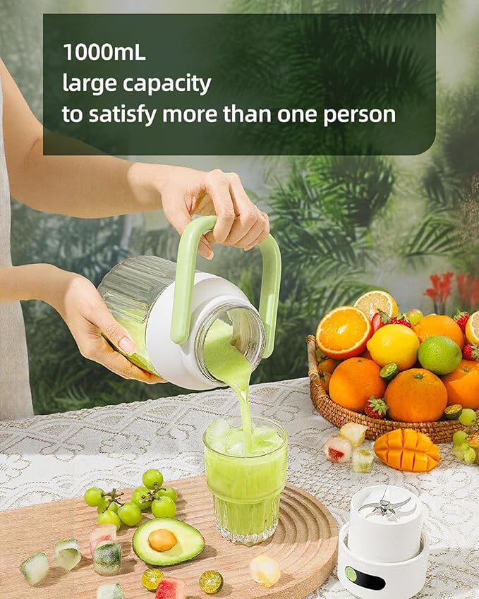 Portable Blender, Personal Blender for Smoothies & Shakes, Cordless, 33oz BPA-Free Vessel, 18000RPM Motor, Leakproof Lid with Sip Spout, USB-C Rechargeable, Easy-to-Clean Parts (Green)