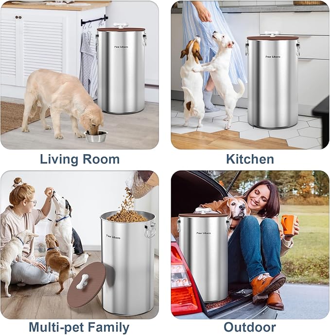 Paw Libero 35 Lbs Stainless Steel Dog Food Storage Container with Airtight Lid & Ceramic Bone Handle, Large Metal Dog Food Bin for Dogs & Cats, Keep Fresh, Easy to Clean