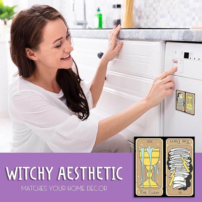 Tarot Cards Dishwasher Magnet Clean Dirty Sign – Witchy Aesthetic Kitchen Accessories, Gothic Home Decor, Dorm Room & Goth Apartment Essentials, Vintage Housewarming Witch Gifts for Women & Men