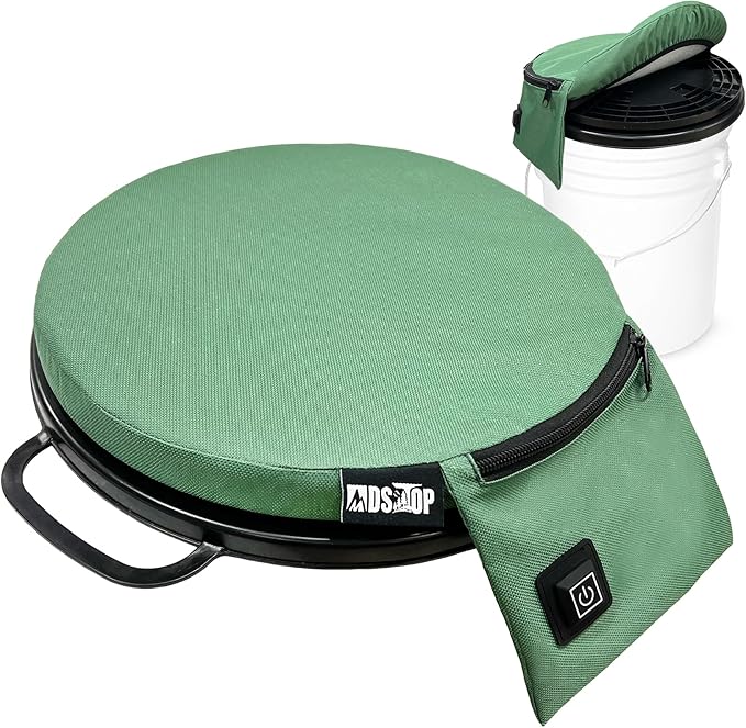 MDSTOP Heated 5 Gallon Bucket Seat, 360-Degree Swivel Bucket Seat Lid, Waterproof Top Seat Foam Cushion for Dove Duck Hunting, Ice Fishing, Baseball, Gardening, Camping（No Power Bank）