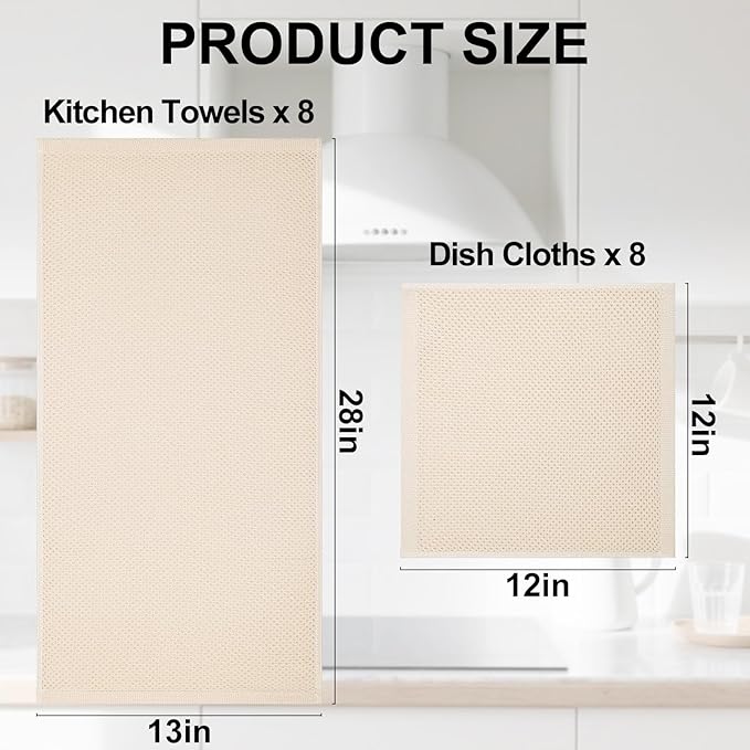 Homaxy 100% Cotton Kitchen Towels and Dishcloths Set, 12 x 12 Inches and 13 x 28 Inches, Set of 16 Bulk Kitchen Towels Set, Ultra Soft Absorbent Dish Cloths for Washing Dishes, Mixed Color