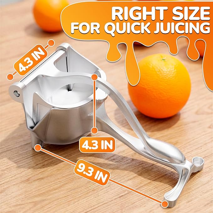 Fruit Juice Squeezer Handheld Aluminum Alloy - Manual Juicer Hand Press, Non-Slip Ergonomic Handle, Easy to Use & Clean, 0.6 L Capacity - Great Bar Juicer for Citrus, Pomegranate, and Other Fruits