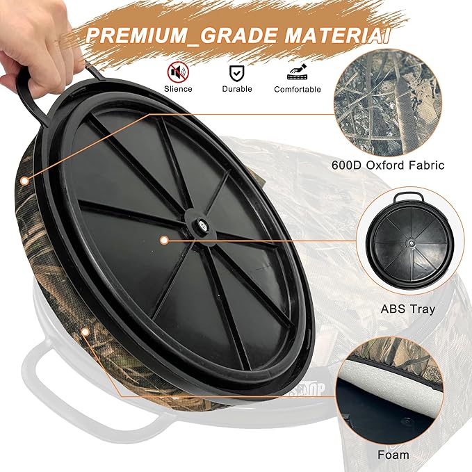 MDSTOP Heated 5 Gallon Bucket Seat, 360-Degree Swivel Bucket Seat Lid, Waterproof Top Seat Foam Cushion for Dove Duck Hunting, Ice Fishing, Baseball, Gardening, Camping（No Power Bank）