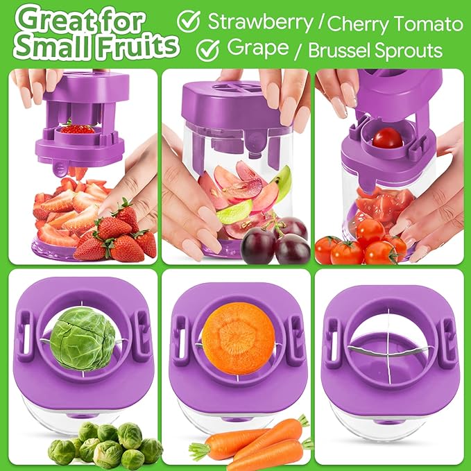 Small Fruit Cutter, Creative Strawberry & Grape Slicer, Quickly Making Fruit Vegetable Salad (Purple)