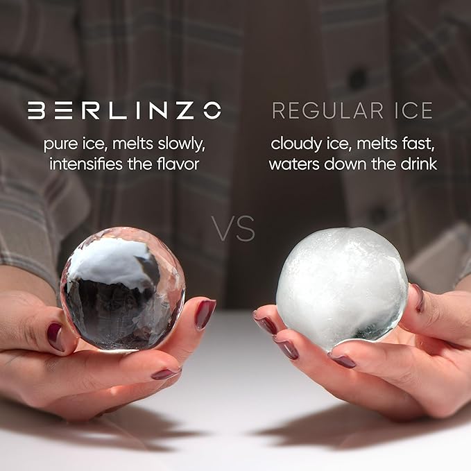 Berlinzo Premium Clear Ice Ball Maker Mold - 4 Large 2.4" Crystal Clear Ice Balls for Whiskey, Cocktails & Bourbon - Easy-to-Remove Mold for Ice Spheres - XL Storage Bag Included (Non-Electric)