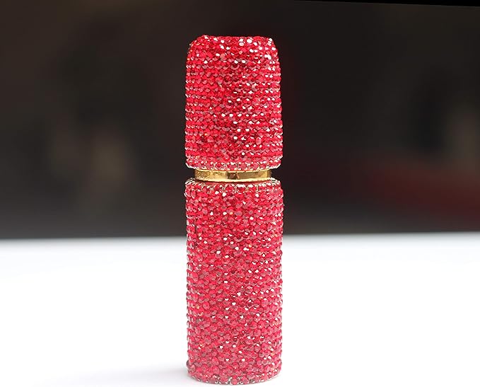 Rhinestone Empty Portable spray bottle, cosmetic Perfume spray bottle spray essential oil bottle glass perfume bottle 10ML (Red)