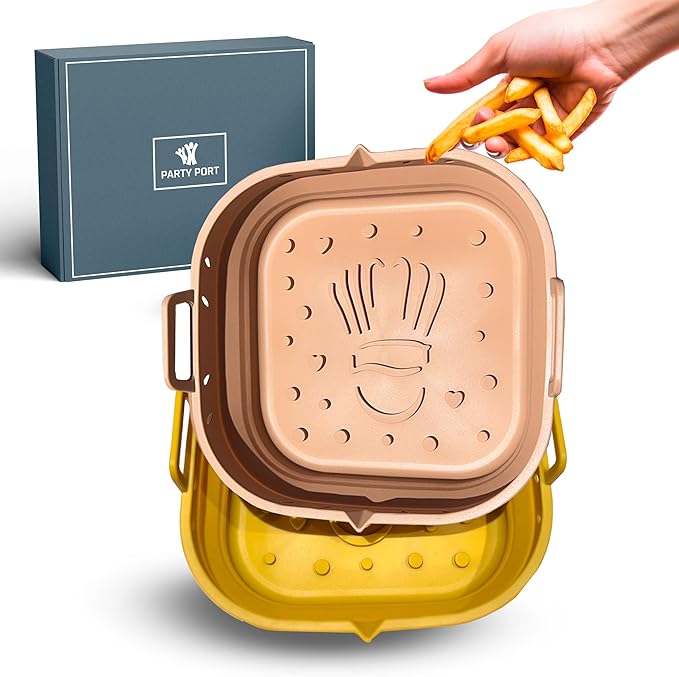 Platinum Silicone Air Fryer Liners Reusable Square-Extra Strong-Easy to Clean Air Fryer basket for Oven Microwave Accessories - BPA Free - Food Safe Pot for 5.8QT to 8 QT - 9 Inch