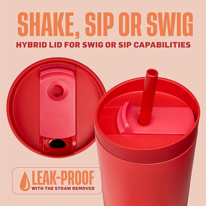 BlenderBottle 2-in-1 Insulated Stainless Steel Shaker Tumbler, Swig Leakproof Lid, Straw, BlenderBall, BPA Free, For Protein Shakes, Smoothies, And Pre Workout, 24 oz, Red/Orange (Heatwave)