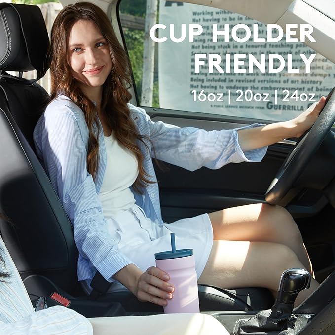 COKTIK 20oz Insulated Tumbler with Lid and Straw Iced Coffee Cup Reusable Stainless Steel Travel Mug Water Bottle Cupholder Friendly for Women Men Her Him (Twilight Fog)