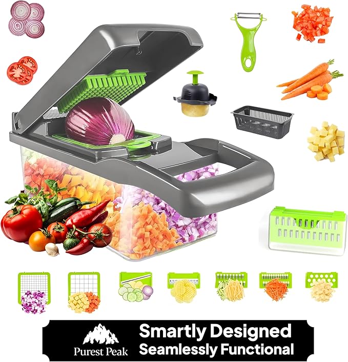Pro-Series 16-in-1 Vegetable Chopper & Food Chopper with Container - Multi-Blade Cutter, ABS Mandoline Slicer, Fruit Slicer, Onion Chopper, Dicer, Grater, Kitchen Gadgets & Accessories
