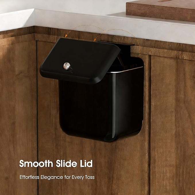Large 3.2 Gallon Compost Bin, Under Sink Trash Can with Lid, Hanging Waste Cabinet for Office Kitchen Cupboard Bathroom Bedroom, Both Black
