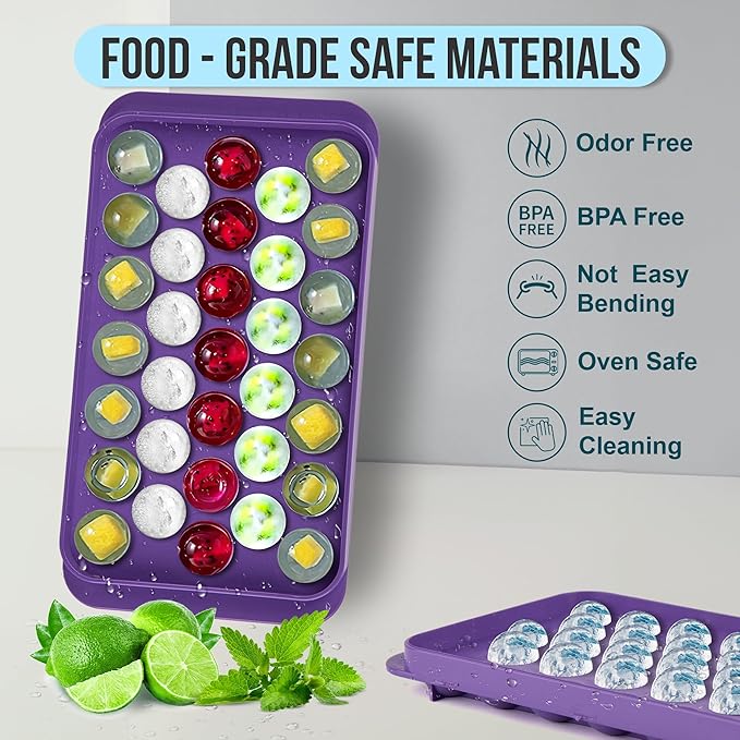 Ice Cube Trays for Freezer - 33 PCS Round Ice Cube Mold with Lid, Sphere Ice Mold and ice trays for freezer
