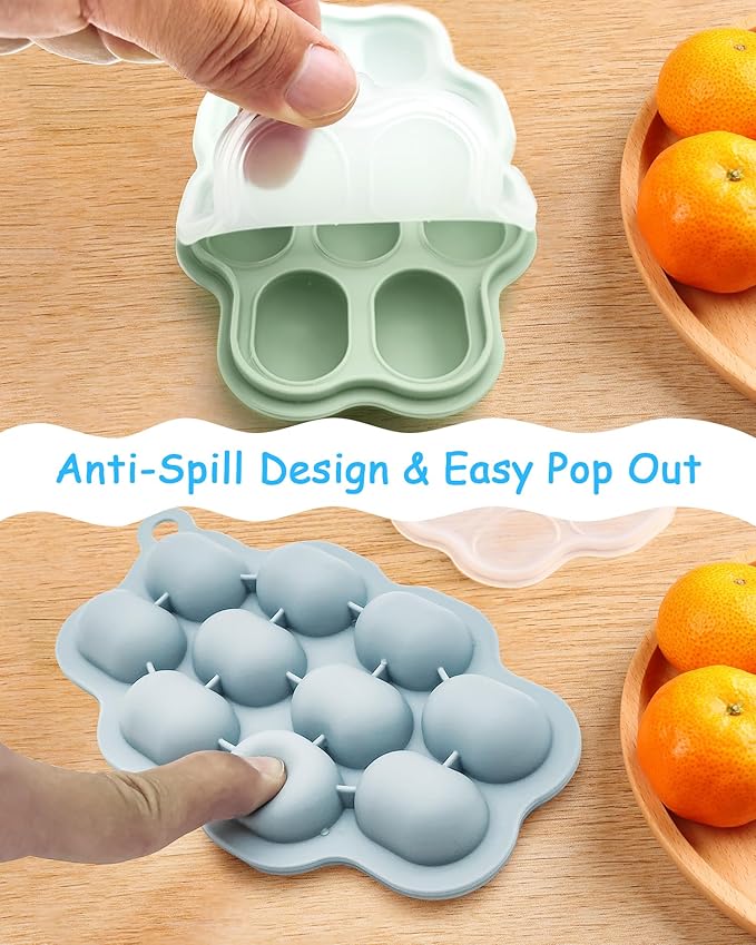 Baby Food Freezer Tray with Lid 2 Pack, Silicone Baby Food Storage Containers, Breastmilk Popsicle Mold, Small Ice Cube Tray for Homemade Baby Food（Blue/Green）