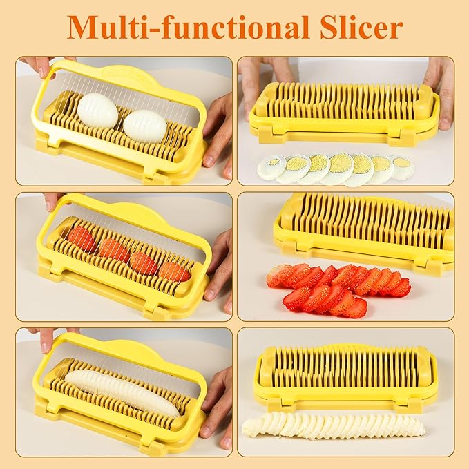 Larger Banana Slicer Egg Slicer for Hard Boiled Eggs, Stainless Steel & Aluminium Wires Strawberry slicer Multipurpose Heavy Duty Dishwasher Safe Banana Cutter slicer