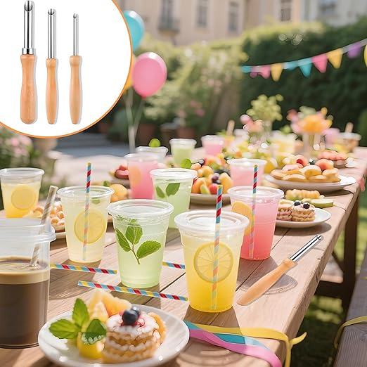 Straw Puncher for Plastic Lids Lemonade,3 PCS Straw Hole Punchers for Plastic Lids,Hole Puncher for Lemonade Cups,Pottery Tools,Clay Hole Cutters,Leather Holes Punchers,Watermelon Holes Puncher