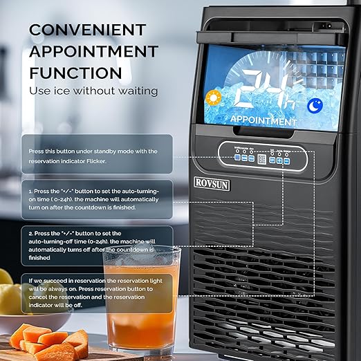 ROVSUN 90LBS/24H Countertop Ice Maker with 2 Water Inlets & Appointment Function, Freestanding Ice Machine with 11lbs Storage Bin, Ice Scoop, Drain Pipe & Water Filter (Black)