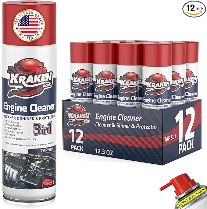 KRAKEN BOND Engine Cleaner Spray - (12x12.3 fl. Oz) Engine Degreaser for Engine Bay, Gunk, and Motor | 12 Pack