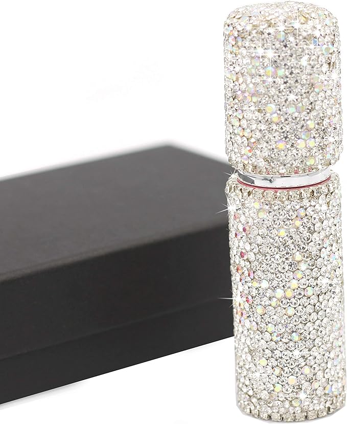 Rhinestone Empty Portable spray bottle, cosmetic Perfume spray bottle spray essential oil bottle glass perfume bottle 10ML (Silver)