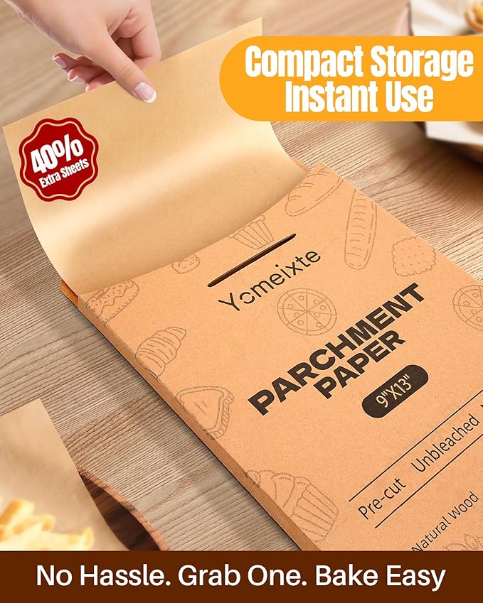 Parchment Paper Sheets 12x16 Inch |200-Pack Unbleached Natural Brown Baking Paper for Oven, Air Fryer & Grilling | Precut, Non-Stick, Greaseproof Half Sheet Pan Liners