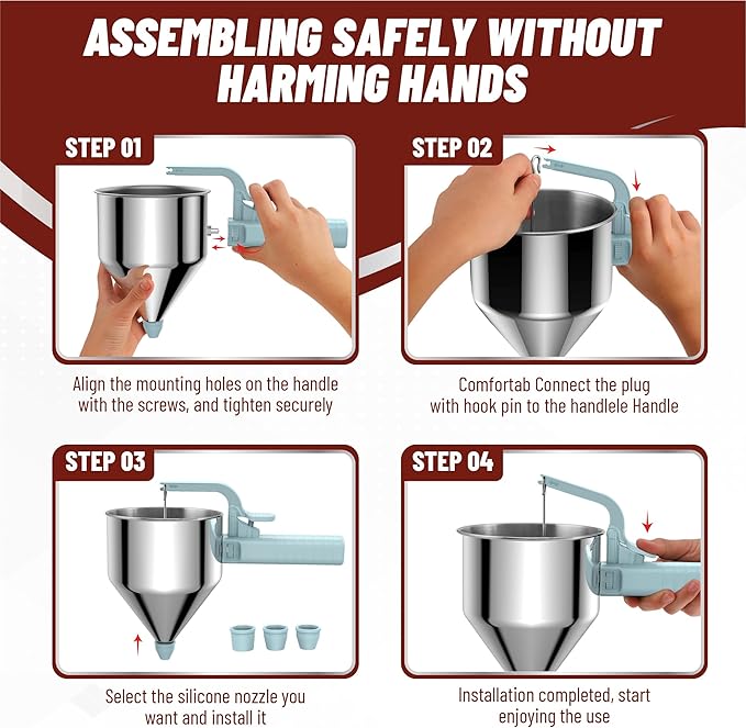 Stainless Steel Pancake Batter Dispenser, 40oz Batter Dispenser with Squeeze Handle, Great for Pancakes, Cupcake, Waffle or Any Baked Goods, Durable, Leak-Free, Sky Blue