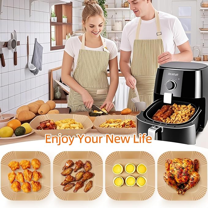 320 Pcs Air Fryer Liners Disposable: 8 Inch Square Air Fryer Liners, Large Paper Liners for 5-8 QT Air fryer, Non-stick Parchment Paper for Frying, Baking, Cooking (320pcs)