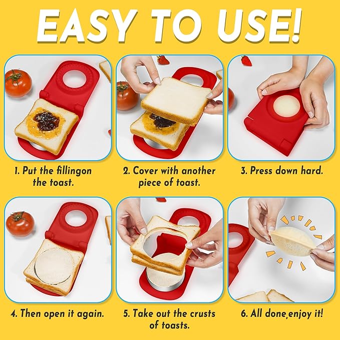 HiYZ Sandwich Cutter and Sealer - Stainless Steel Decruster Sandwich Maker - Peanut Butter and Jelly Crustless Sandwich Bread Pancake Maker Cookie Cutter for Kids Children Boys Girls
