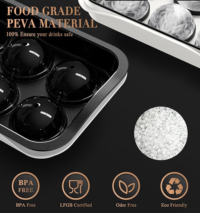Round Ice Cube Mold with Lid - 2.2 Inch Sphere Ice Ball Maker, Large Whiskey Ice Cubes Mold with Easy Release, Reusable Silicone & Plastic Tray for Bourbon, Scotch, Brandy, Cocktails, Gift