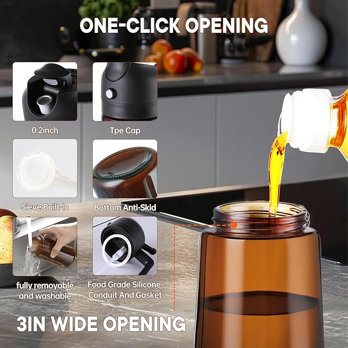 16oz/470ml Olive Oil Sprayer for Cooking, 2 in 1 Oil Dispenser Bottle Spray and Pour with Stickers, Premium Dark Brown Glass Oil Bottle for Air Fryer and Salad