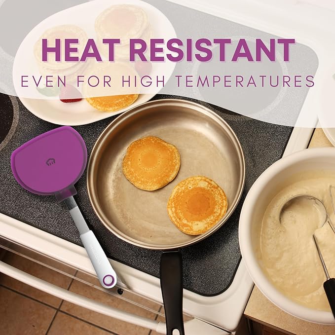 KPKitchen Pancake Batter Dispenser and Pancake Spatula Flipper - Perfect Baking Tool for Cupcakes, Waffles, Crepes, Cake or Any Baked Goods (Purple) - Heat Resistant Wide Spatula Perfect for Pancakes