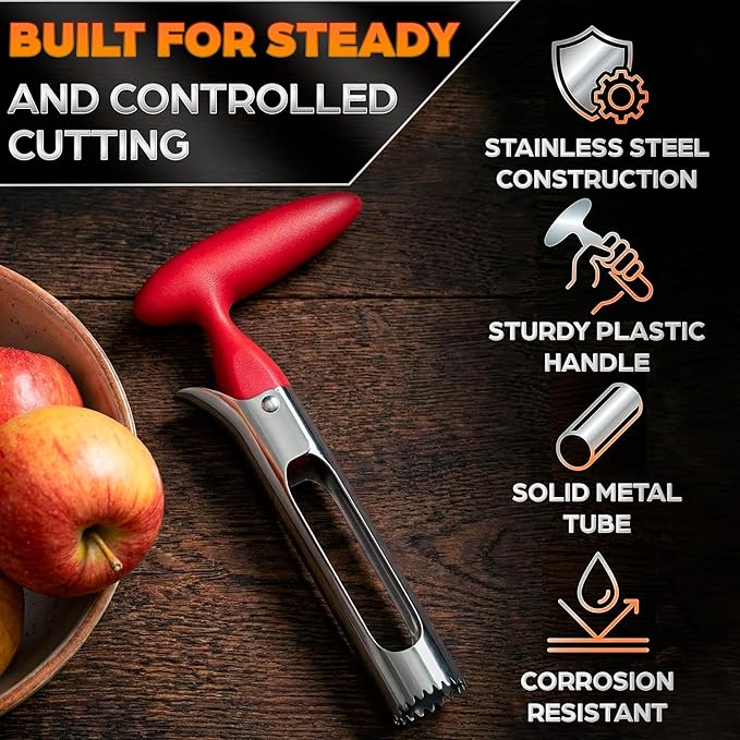 Apple Corer Tool – Stainless Steel Apple Core Remover with Durable Plastic Handle – Comfortable Grip, Easy to Use, Dishwasher Safe & Long-Lasting | Works for Apples, Pears, Tomatoes, Peppers & More