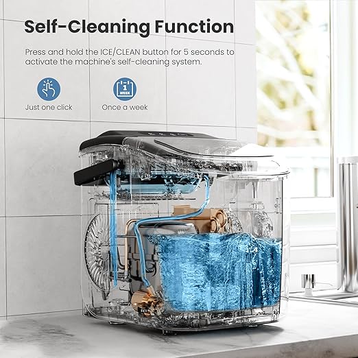 Crzoe Portable Countertop Ice Maker Machine with Handle, 9 Bullet-Shaped Ice Cubes Ready in 6 Mins, 26Lbs/24H, Self-Cleaning Function with Ice Scoop and Basket for Home/Kitchen/Party(Black)