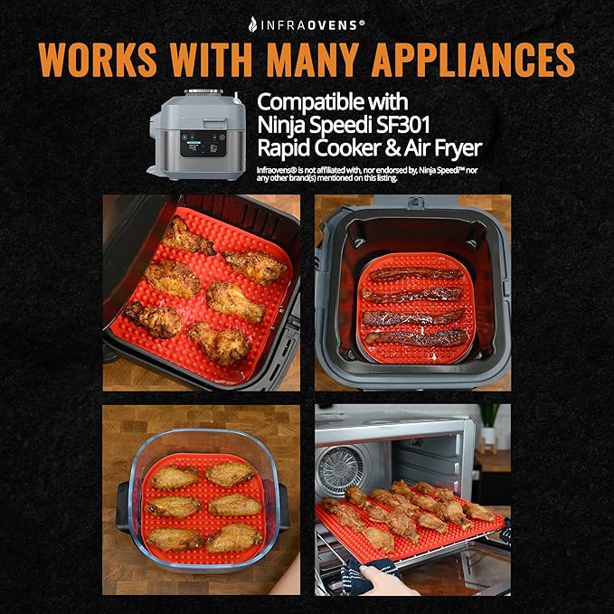 Reusable Air Fryer Liners for Ninja Speedi SF301 Rapid Cooker & Airfryer, Silicone Mat & Fiberglass Grill Liner and Mesh, BPA & PFOA-Free, Heat Resistant, Non-Stick, Dishwasher Safe