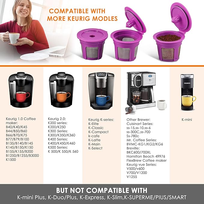 Haetyly 4 Pack Reusable K Cups Coffee Filters, Compatible with Keurig Brewers 1.0 and 2.0Coffee Makers - Universal Kcup Filters