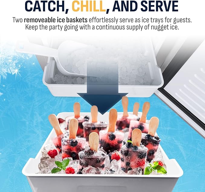 Newair 15" Undercounter Nugget Ice Maker, Pebble Ice Maker Producing 66 lbs. Daily, Built-in or Freestanding in Stainless Steel, Sonic Ice Makers for Home, Bar, Restaurant
