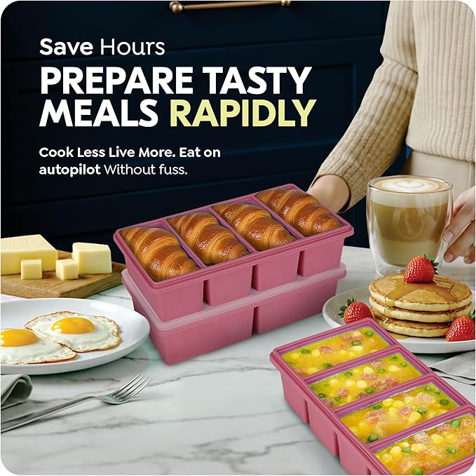 Silicone Freezer Trays with Lids, 2 Cup & 1 Cup Soup Container Style Ice Cube Trays, Easily prepare portioned meals, Great for storing soups, leftovers, sauces and other dishes, Dishwasher, Oven Safe