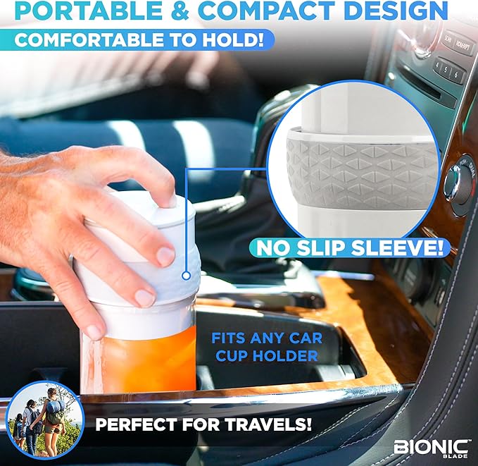 Bionic Blade Mini Portable Blender Juicer Bottle 26.5 oz, BPA-Free - Cordless & Rechargeable, Travel-Friendly Size for Smoothies, Shakes, Juices, Home & Kitchen Essentials, White, As Seen on TV