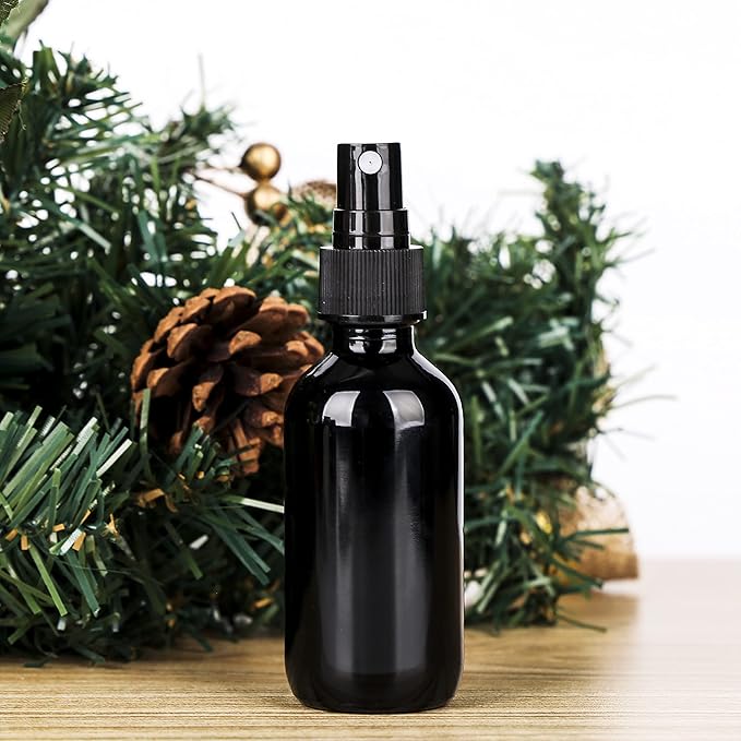 2oz UV Resistant Glass Spray Bottle, Fine Mist Boston Glass Bottles with Black Fine Mist Sprayer Small Clear Bottles for Essential Oils, Bath, Beauty, Hair & Cleaning, Black, Pack of 48