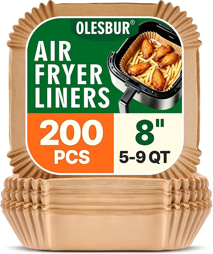 OLESBUR Air Fryer Liners Disposable, 200Pcs 8 Inch Airfryer Paper Liners, Unbleached Parchment Paper for Air Fryer Basket, Non-Stick Air Fryer Accessories, Liners for Baking, Parchment Paper Sheets