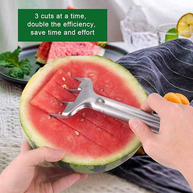 BOXOB Watermelon Cutter Slicer, Stainless Steel Watermelon Cutting Tool Portable Fruit Cutter for Melon Mango Home Kitchen Gadget Camping Party