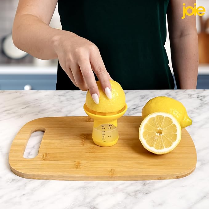 Joie Lemon and Lime Small Hand Juicer and Reamer, Built-In Measuring Cup, 1oz/30ml, Easy to Strain, Stores Leftover Juice, BPA-Free, Dishwasher Safe