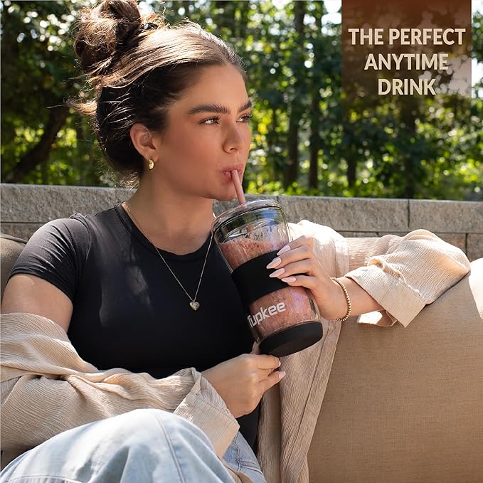 Tupkee Reusable Glass Straws - 8 Pack Clear Glass Drinking Straws 20-Ounce Double Wall Glass Travel Tumbler – Includes 4 Straight and 4 Bend 9” x 1cm Glass Straws with 3 Cleaning Brushes