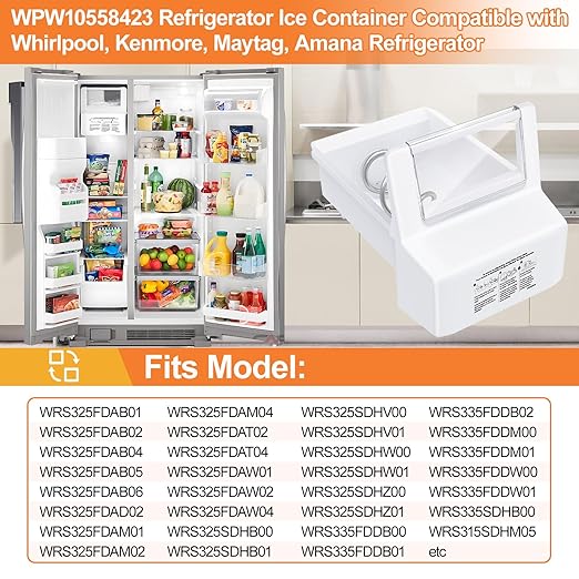 Upgraded WPW10558423 Refrigerator Ice Bucket For Whirlpool Ice Maker Replacement Parts W10558423 Whirlpool Ice Bin Replacement WRS325FDAM04 WRS325FDAM02 WRS325SDHZ WRS315SDHZ Ice Makers Tray Container